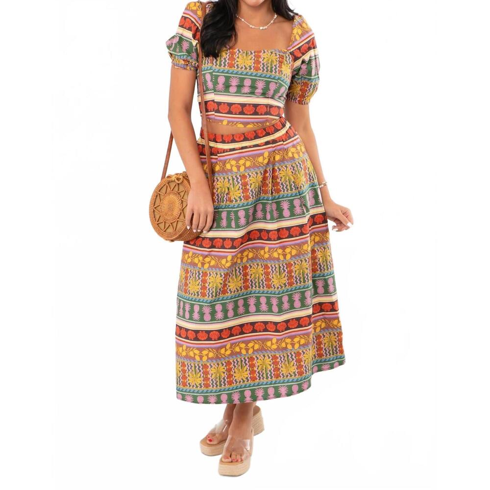 NEW VERY MODA truly tropical puff sleeve crop top in multi color